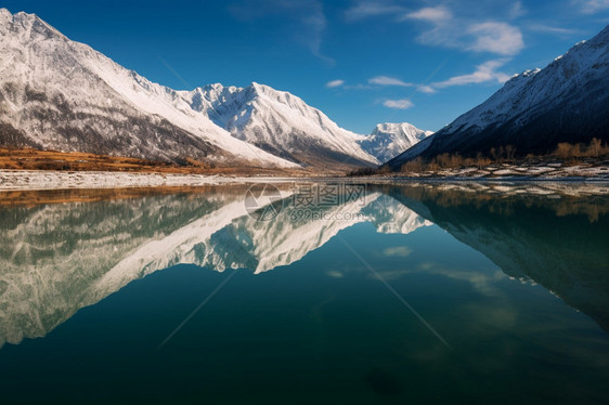 雪山湖泊的风景图片