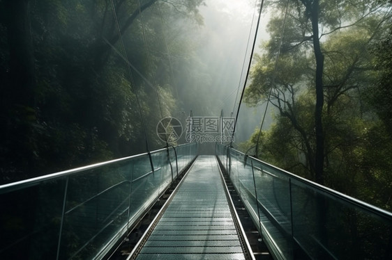 迷雾笼罩的森林玻璃桥图片