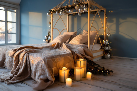 乡村室内圣诞节装饰卧室场景图片
