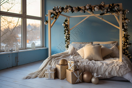 圣诞节装饰的卧室场景图片