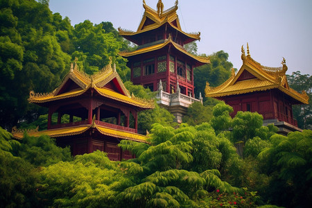 森林中的佛教寺庙图片