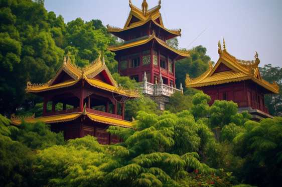 森林中的佛教寺庙图片