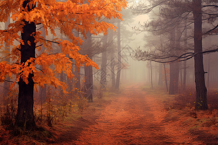 秋天时森林里的秋雾图片