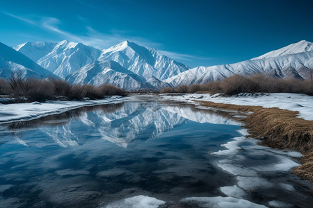 冰湖山雪寒冷的冰湖背景