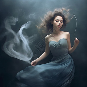 烟雾缭绕的美女图片
