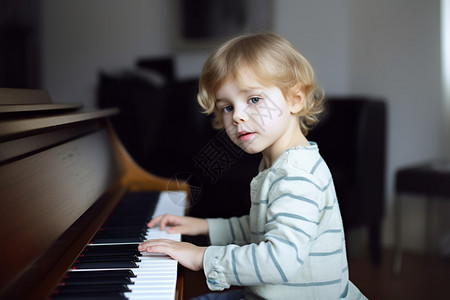 弹琴的小孩图片