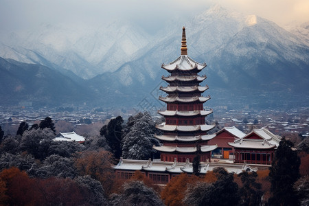冬季传统的建筑背景图片
