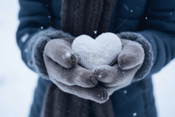 手套上的心形雪图片