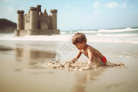 海滩上愉快玩耍的男孩图片