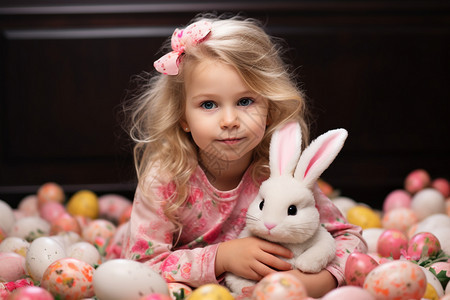 抱着兔子玩偶的女孩背景图片