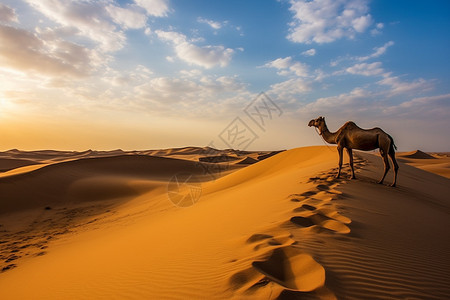 沙漠黄沙日落骆驼图片