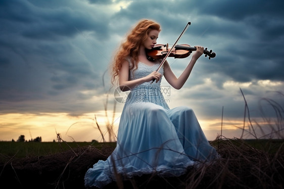 户外演奏小提琴的女孩图片