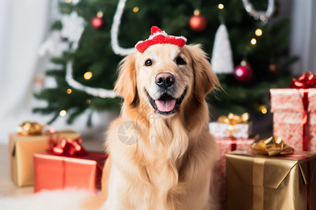 可爱的小狗和礼物背景图片