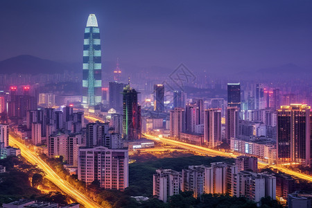 夜晚城市的高楼大厦图片