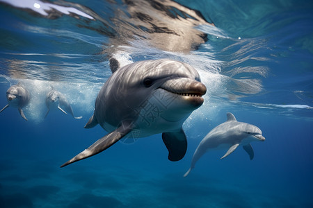 海洋中的野生海豚图片