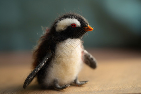 一只逼真的羊毛毡制企鹅图片