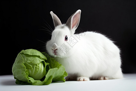 吃卷心菜的兔子图片