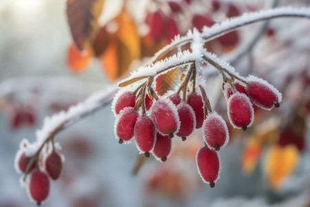 霜降banner树枝上的浆果背景