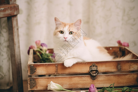 古董木盒里的小猫图片