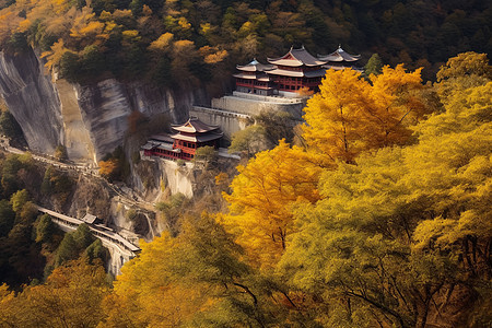 秋天山间金黄色的植物图片