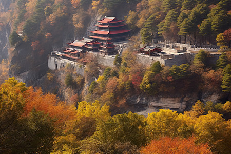 山峰上的阁楼建筑图片