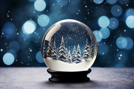 模拟雪后森林的水晶球图片