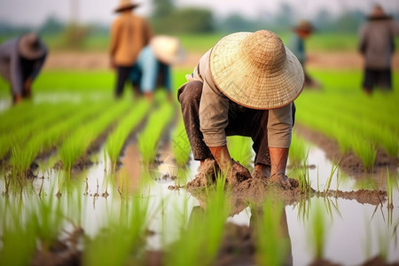 插秧的农民农业劳动力高清图片