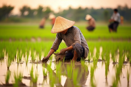 农村劳动力戴草帽的农民背景