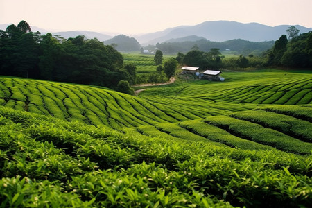 繁忙的茶园背景图片