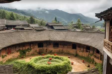 福建土楼的内部图背景图片