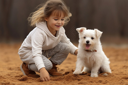 狗玩耍微笑的女孩和宠物背景