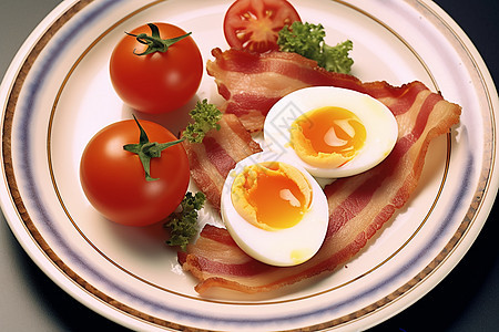番茄鸡蛋和猪培根图片