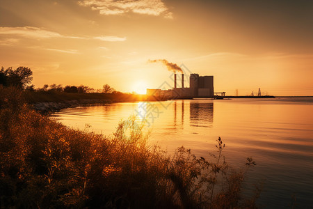 河面边上建造的发电厂图片
