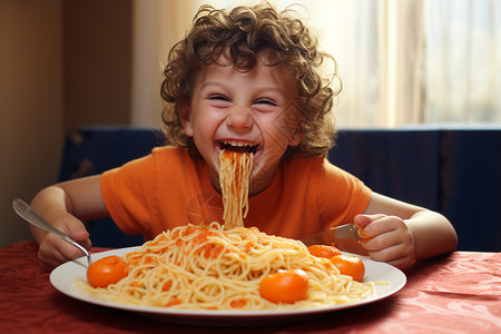孩童高兴吃着食物图片