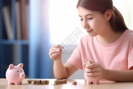 计算金钱的女孩图片