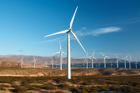 荒野安装的风力涡轮机图片