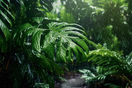 野生植物丛林中的热带植物背景