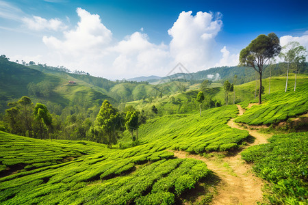 丘陵中生长的茶树背景图片