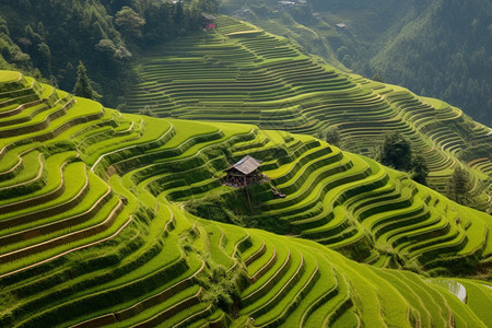 山脉中的农业田地图片