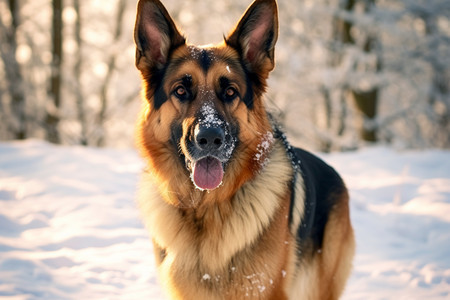 户外雪地中的牧羊犬图片