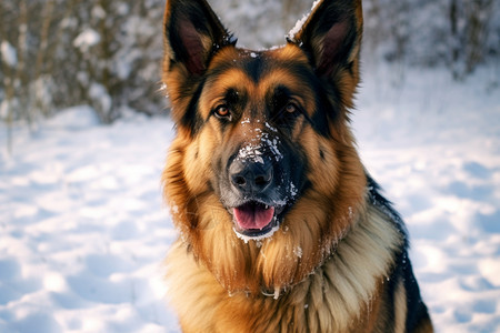 雪地中的牧羊犬图片