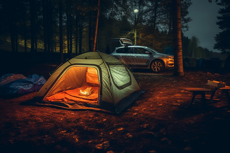 夜晚的露营背景图片