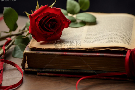 复古书籍上的浪漫玫瑰花图片