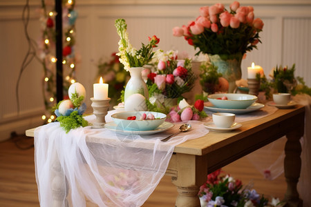 浪漫的烛光晚餐桌面布置图片