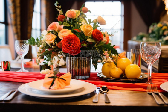 宴会餐桌鲜花装饰图片