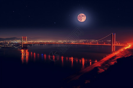 中秋圆月的夜晚城市景观图片