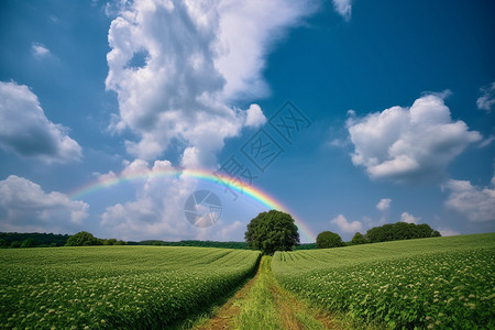 农村田野中的彩虹图片