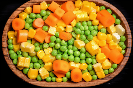 胡萝卜玉米青豆混合绿色蔬菜背景