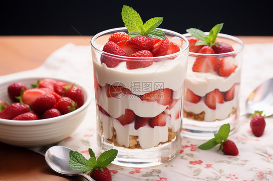 一杯草莓酸奶图片