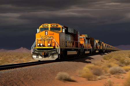 荒漠中的货运火车图片
